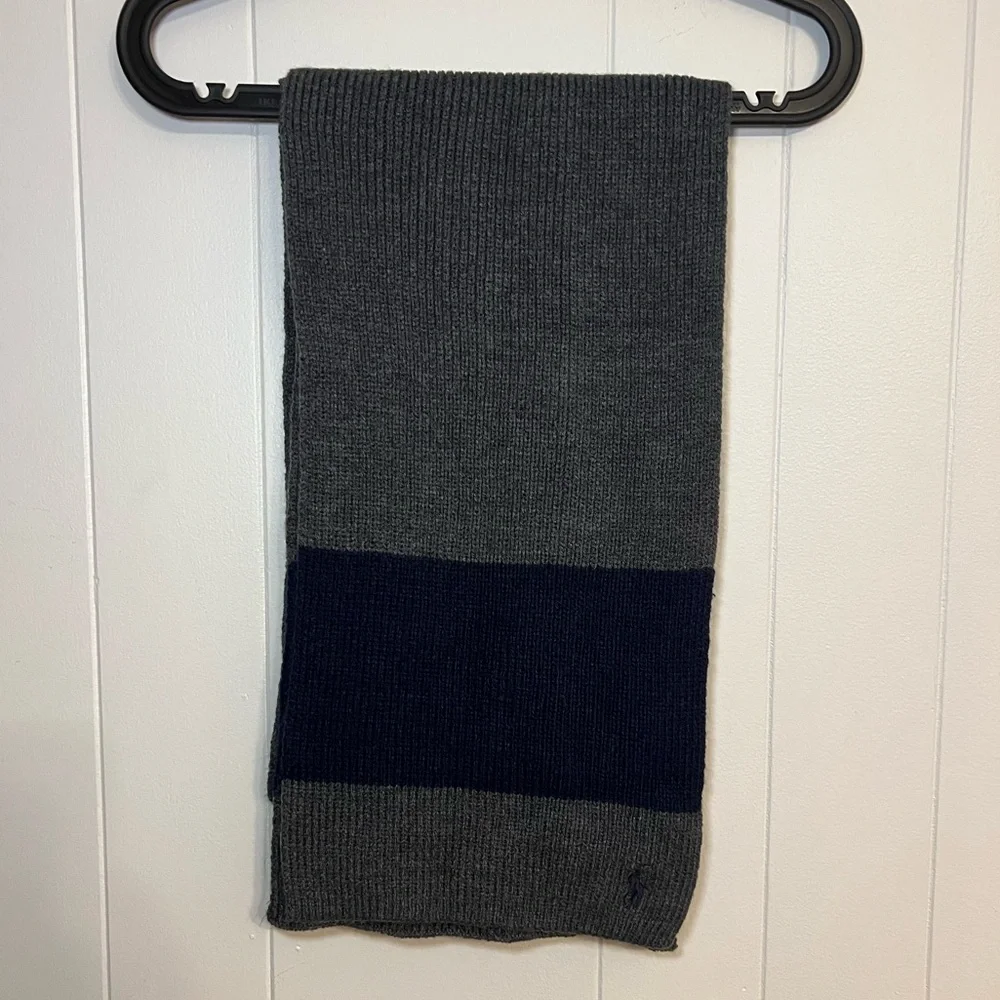 Polo, Ralph Lauren,‎ gray and navy blue scarf NWOT